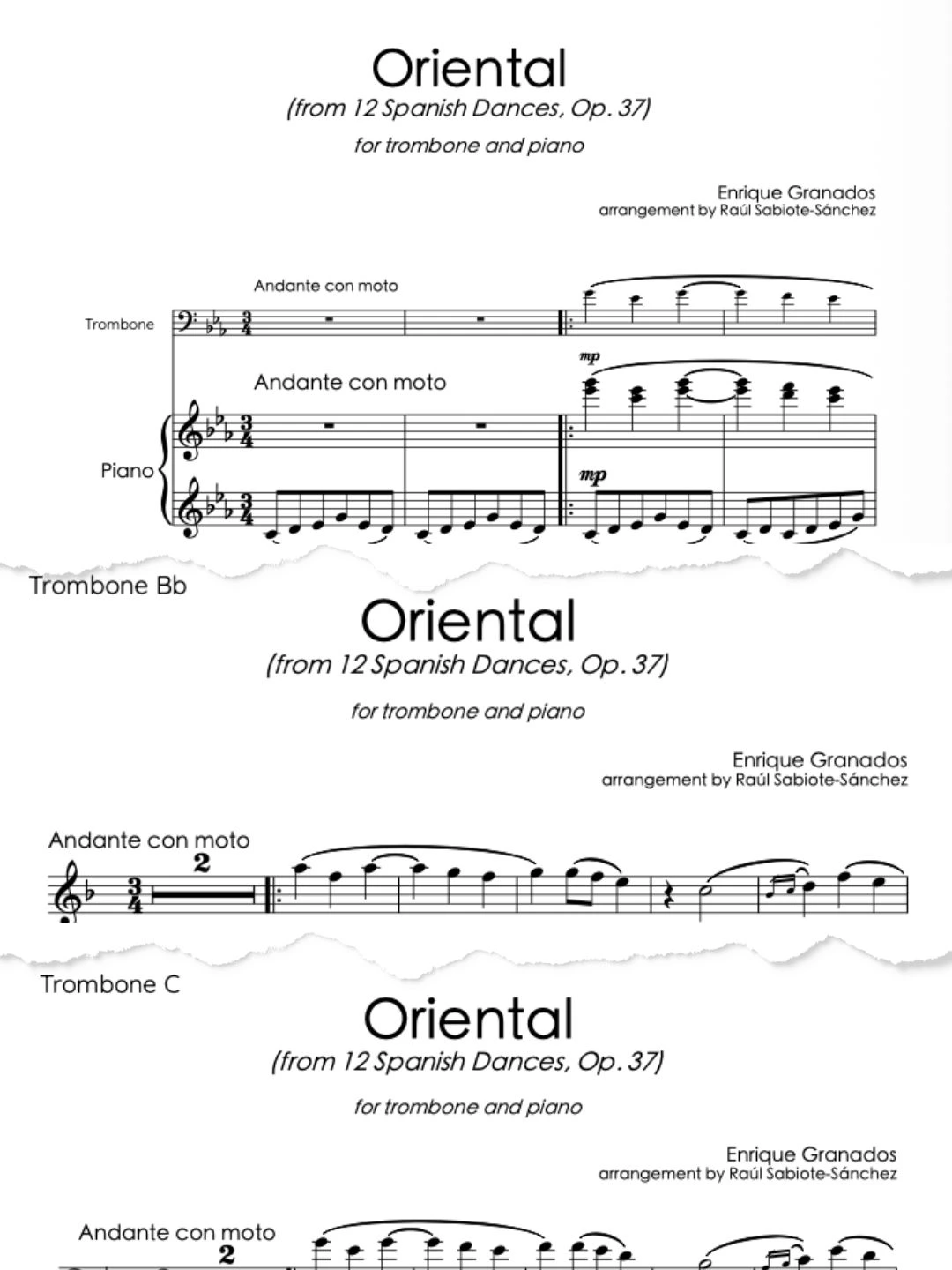 Muestra de la partitura · Trombón y piano